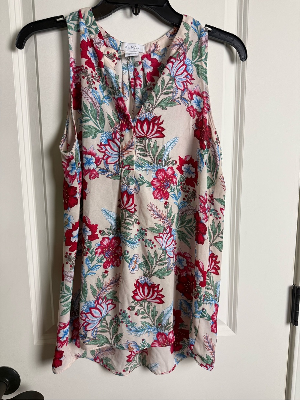 Kenar Cream Tank Top with Red, Blue and Green Floral Print